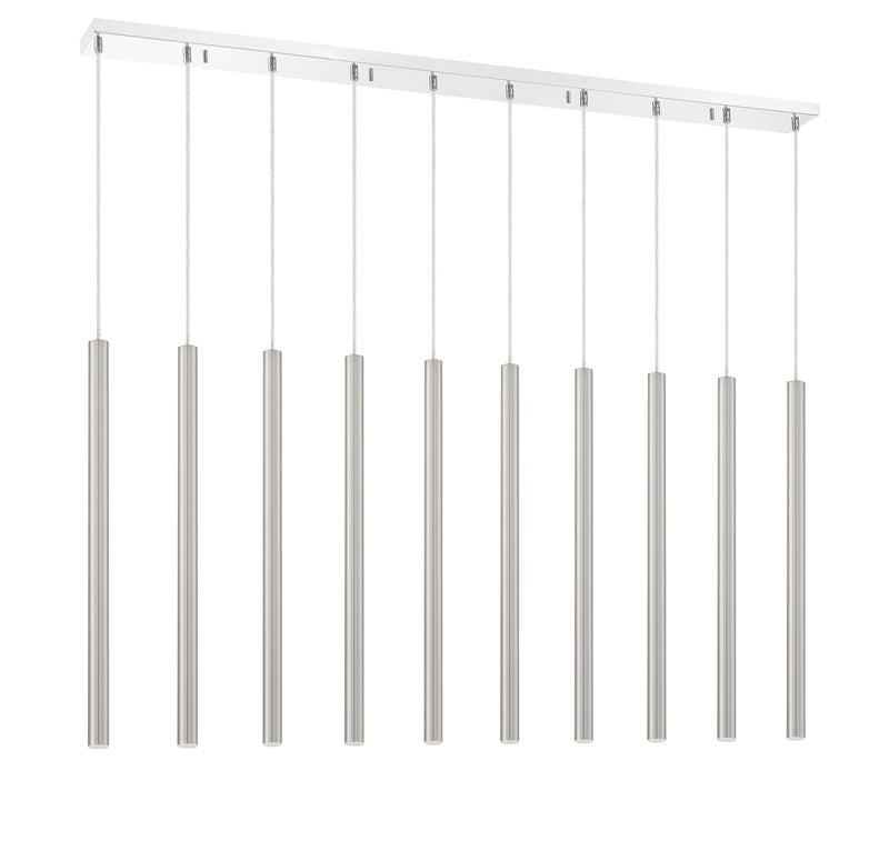 Forest 10 Light 56.5" Linear Pendant, 24" Tall in Brushed Nickel