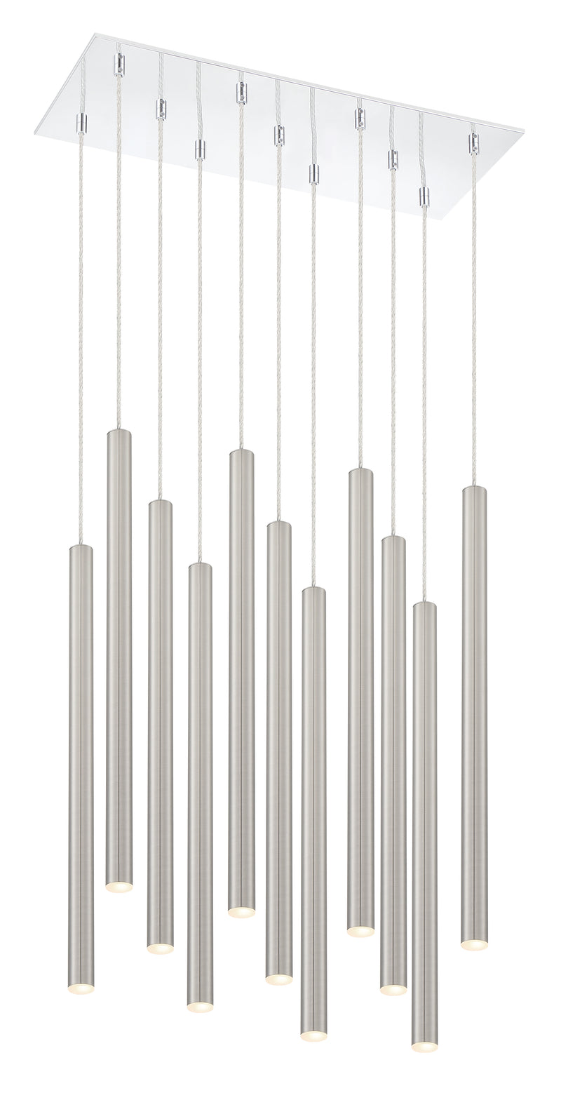 Forest 11 Light 9.75" Pendant, 24" Tall in Brushed Nickel