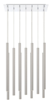 Forest 11 Light 9.75" Pendant, 24" Tall in Brushed Nickel
