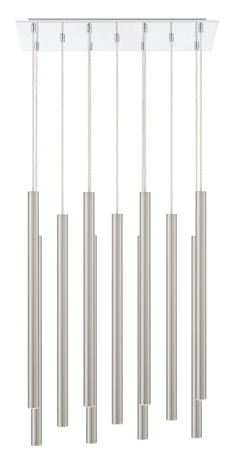 Forest 11 Light 9.75" Pendant, 24" Tall in Brushed Nickel