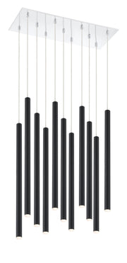 Forest 11 Light 9.75" Pendant, 24" Tall in Matte Black