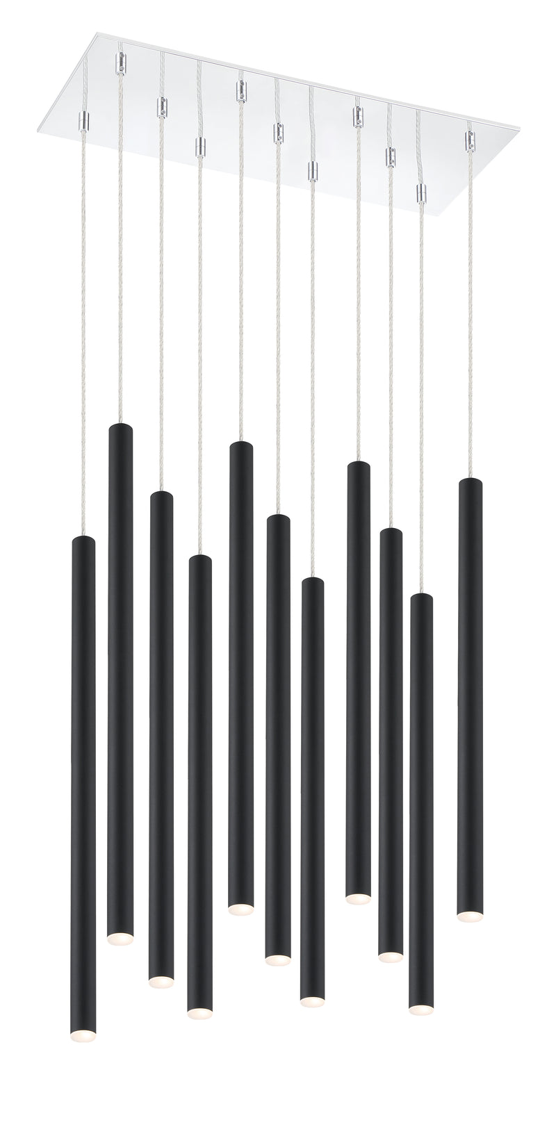 Forest 11 Light 9.75" Pendant, 24" Tall in Matte Black