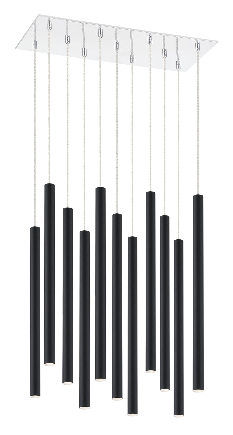 Forest 11 Light 9.75" Pendant, 24" Tall in Matte Black