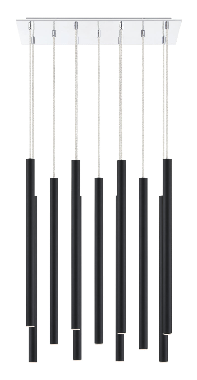 Forest 11 Light 9.75" Pendant, 24" Tall in Matte Black