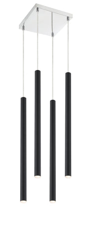 Forest 4 Light 9.5" Pendant, 24" Tall in Matte Black