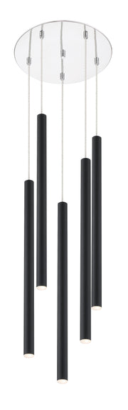 Forest 5 Light 13.5" Pendant, 24" Tall in Matte Black