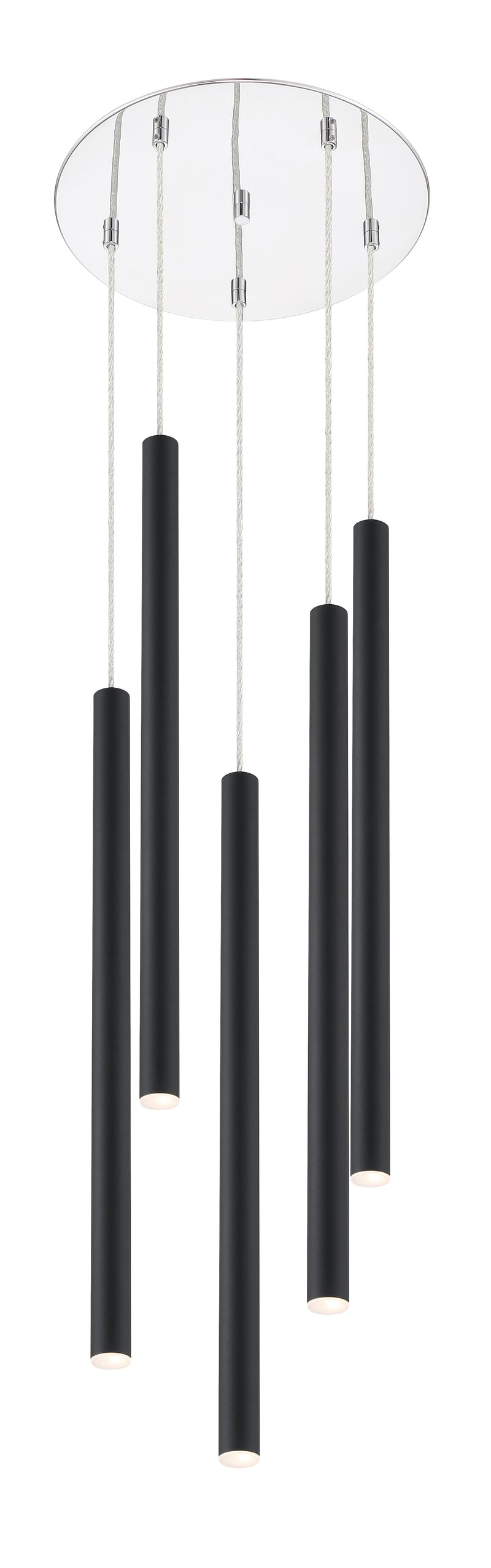 Forest 5 Light 13.5" Pendant, 24" Tall in Matte Black
