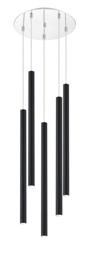 Forest 5 Light 13.5" Pendant, 24" Tall in Matte Black