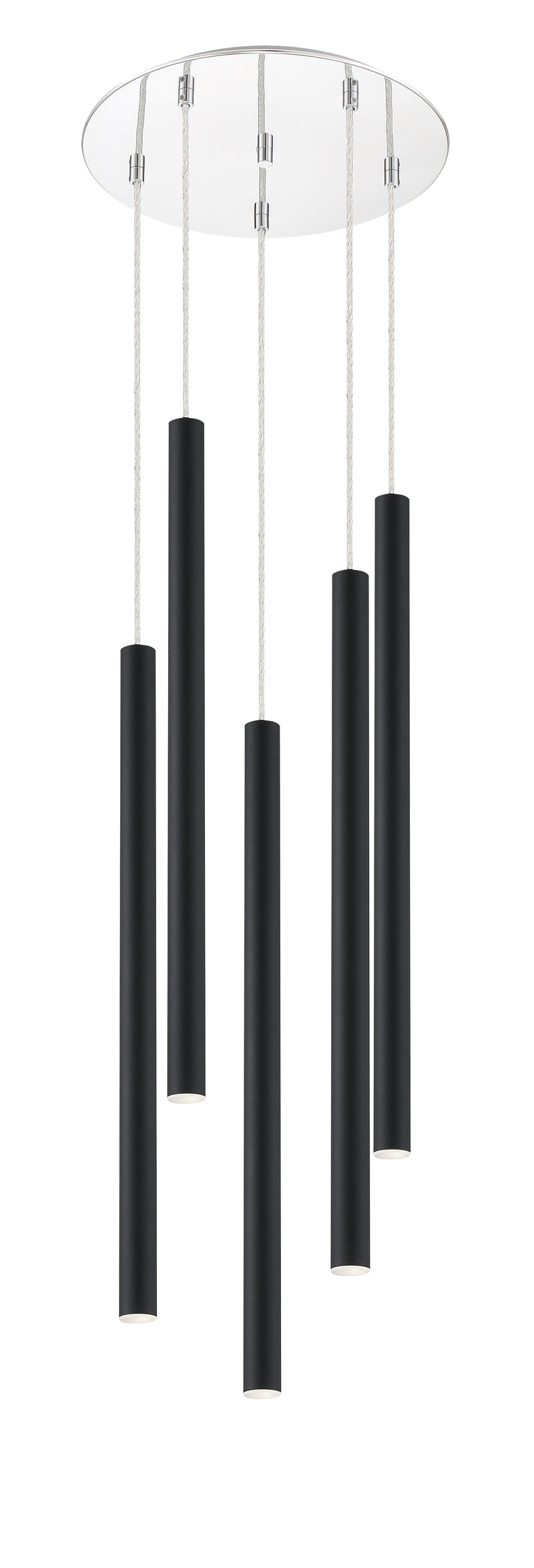 Forest 5 Light 13.5" Pendant, 24" Tall in Matte Black
