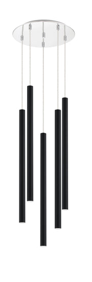 Forest 5 Light 13.5" Pendant, 24" Tall in Matte Black