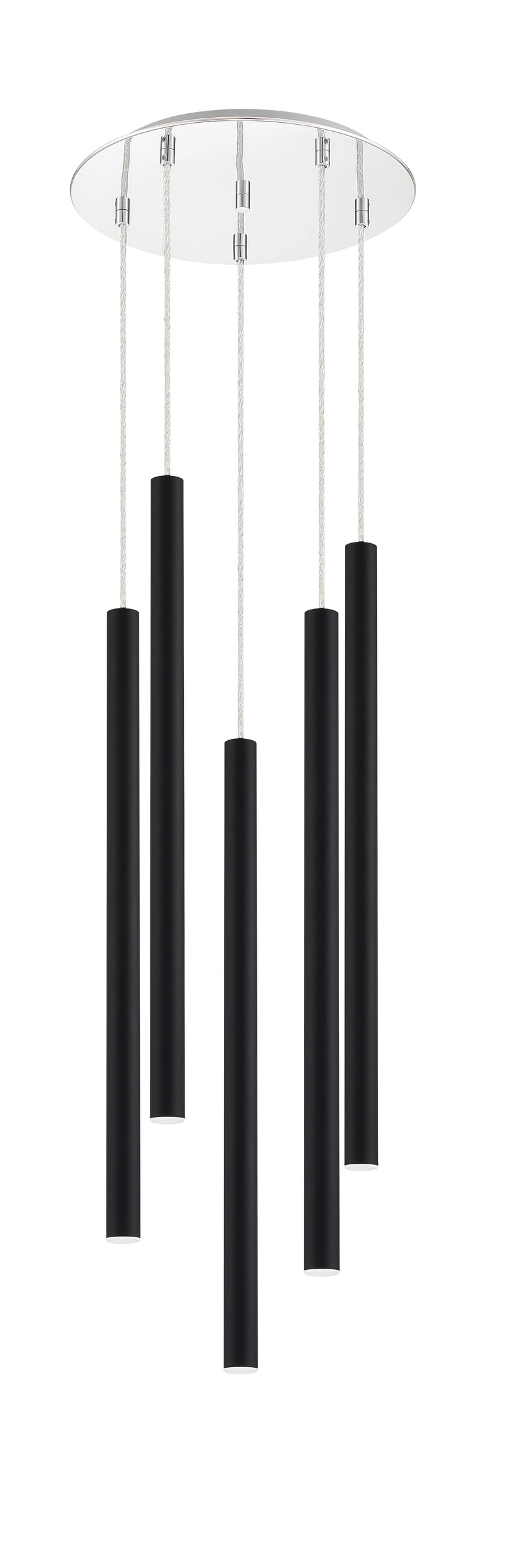 Forest 5 Light 13.5" Pendant, 24" Tall in Matte Black