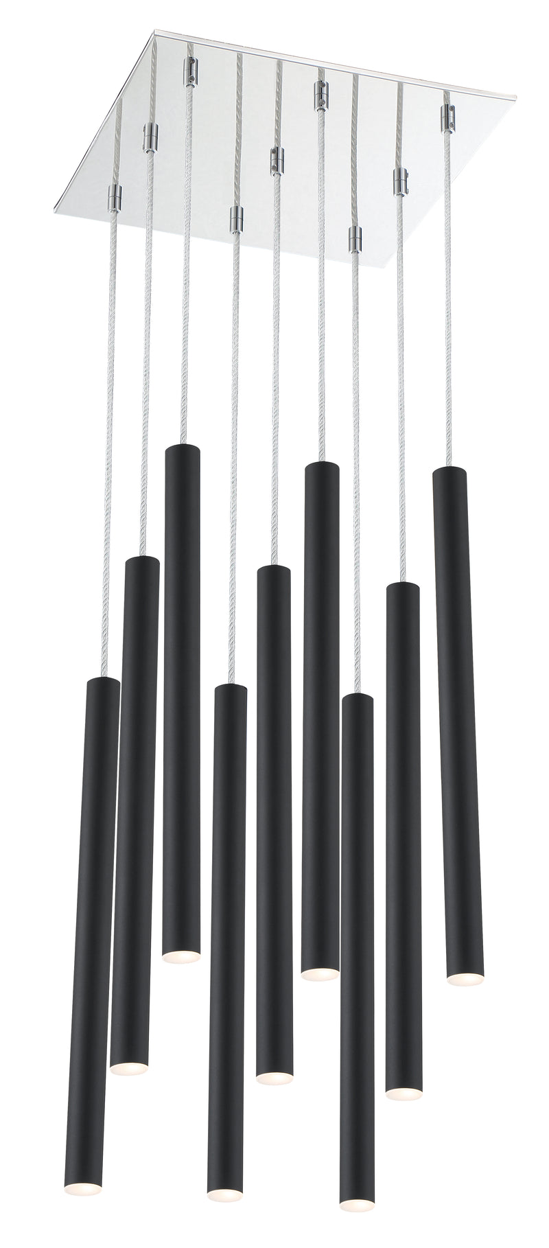 Forest 9 Light 14" Pendant, 24" Tall in Matte Black