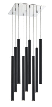 Forest 9 Light 14" Pendant, 24" Tall in Matte Black