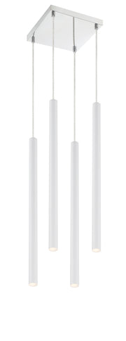 Forest 4 Light 9.5" Pendant, 24" Tall in Matte White
