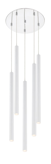 Forest 5 Light 13.5" Pendant, 24" Tall in Matte White