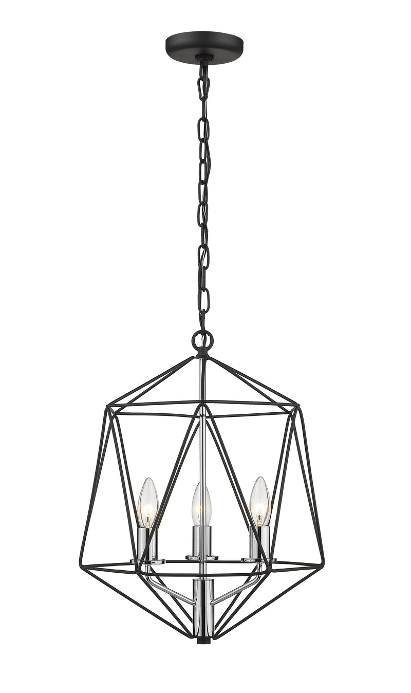 Geo 3 Light 14.25" Chandelier in Matte Black + Chrome