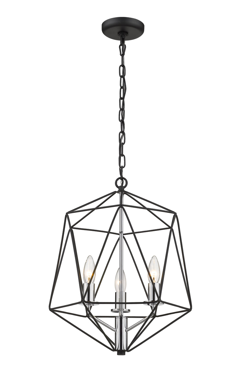 Geo 3 Light 14.25" Chandelier in Matte Black + Chrome