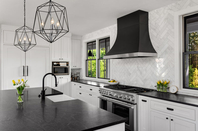 Geo 3 Light 14.25" Chandelier in Matte Black + Chrome in a room setting