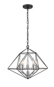Geo 5 Light 18" Chandelier in Matte Black + Chrome