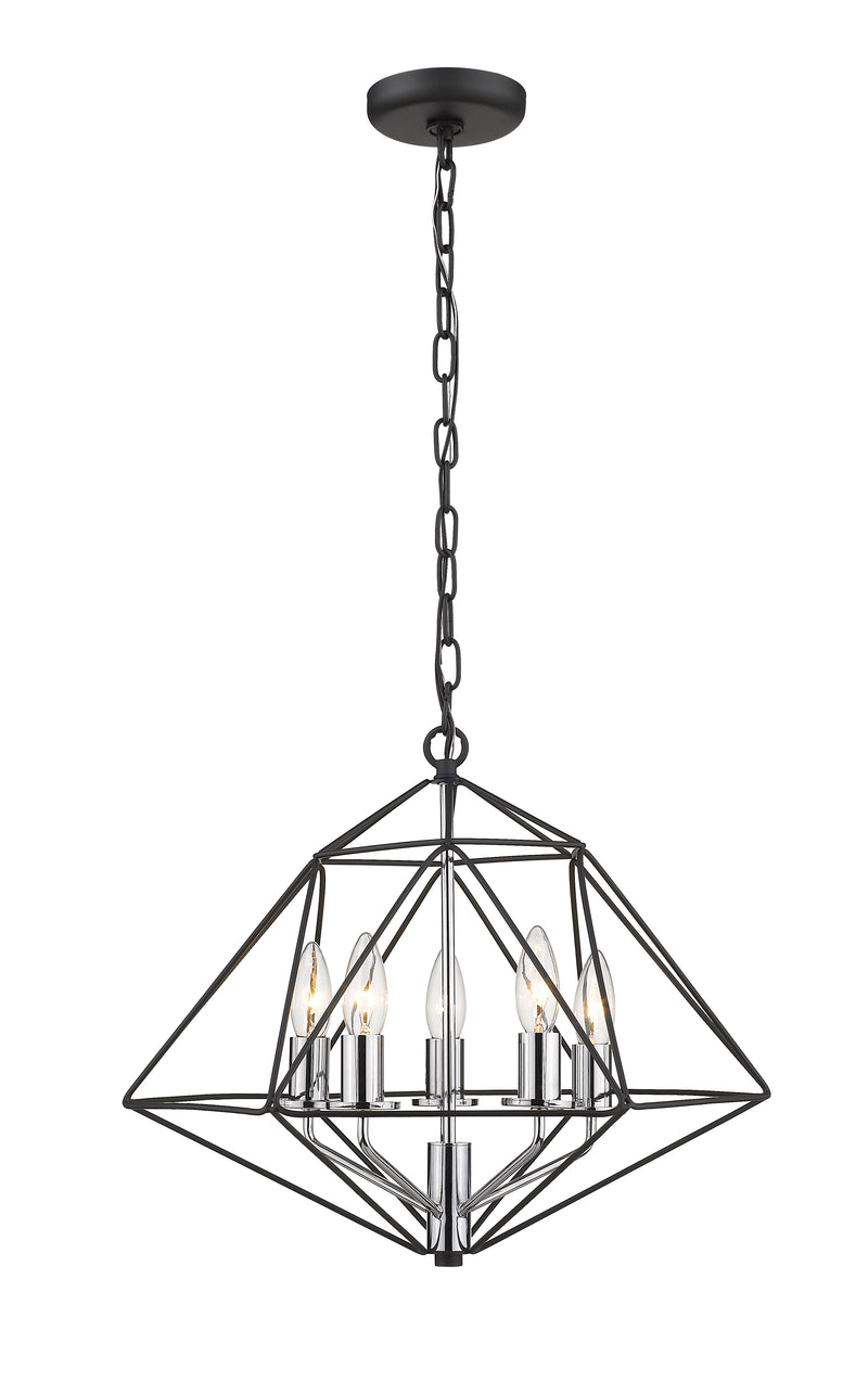 Geo 5 Light 18" Chandelier in Matte Black + Chrome