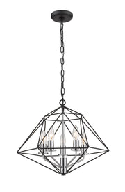 Geo 5 Light 18" Chandelier in Matte Black + Chrome