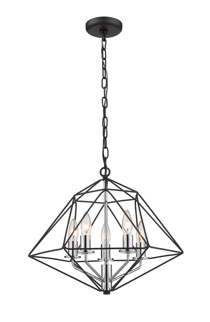 Geo 5 Light 18" Chandelier in Matte Black + Chrome