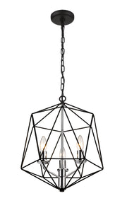 Geo 5 Light 18" Chandelier in Matte Black + Chrome