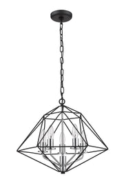 Geo 5 Light 18" Chandelier in Matte Black + Chrome