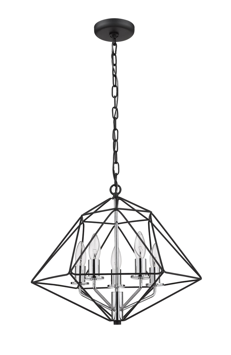 Geo 5 Light 18" Chandelier in Matte Black + Chrome