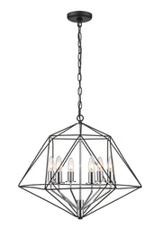 Geo 6 Light 22.25" Chandelier in Matte Black + Chrome