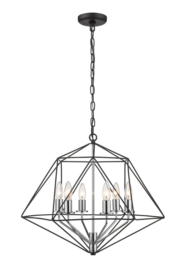 Geo 6 Light 22.25" Chandelier in Matte Black + Chrome