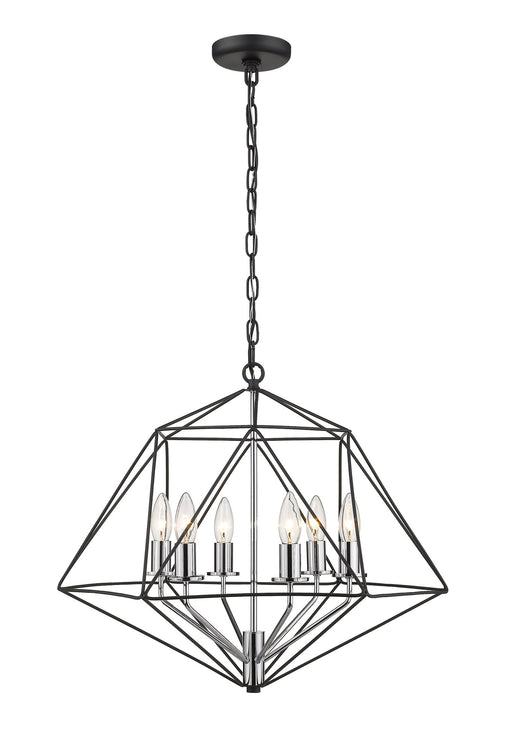 Geo 6 Light 22.25" Chandelier in Matte Black + Chrome
