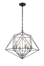 Geo 6 Light 22.25" Chandelier in Matte Black + Chrome