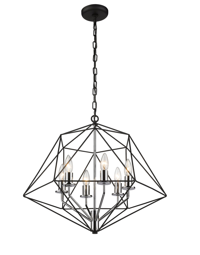 Geo 6 Light 22.25" Chandelier in Matte Black + Chrome