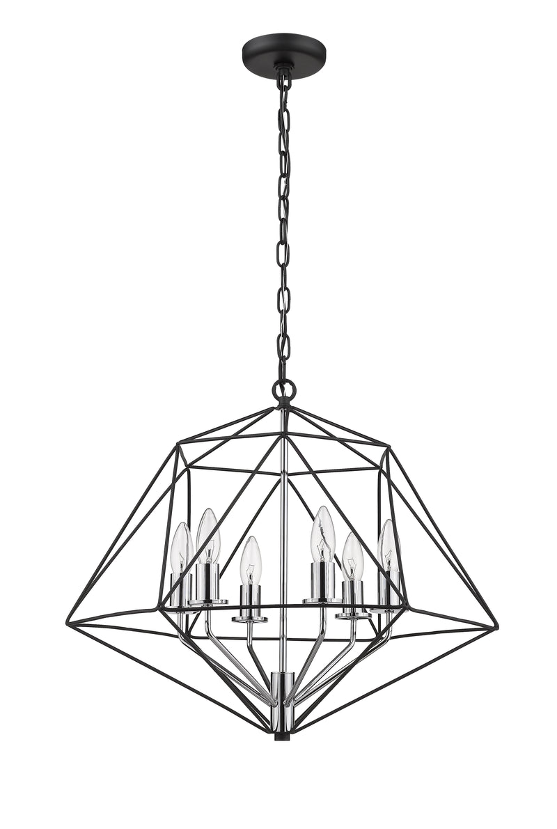 Geo 6 Light 22.25" Chandelier in Matte Black + Chrome