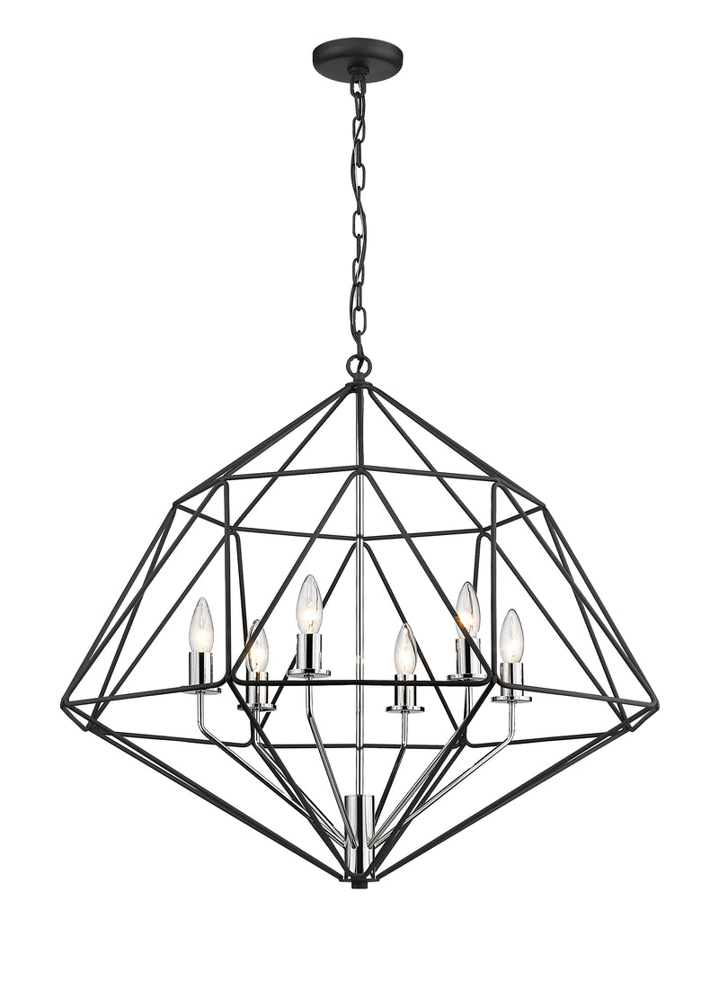 Geo 6 Light 30" Chandelier in Matte Black + Chrome
