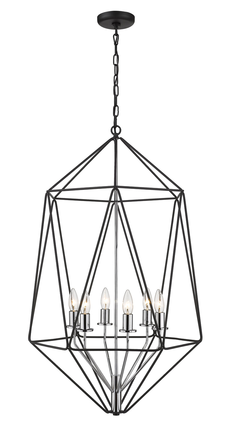 Geo 6 Light 21.5" Chandelier in Matte Black + Chrome
