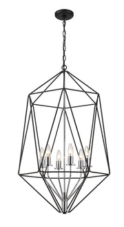 Geo 6 Light 21.5" Chandelier in Matte Black + Chrome