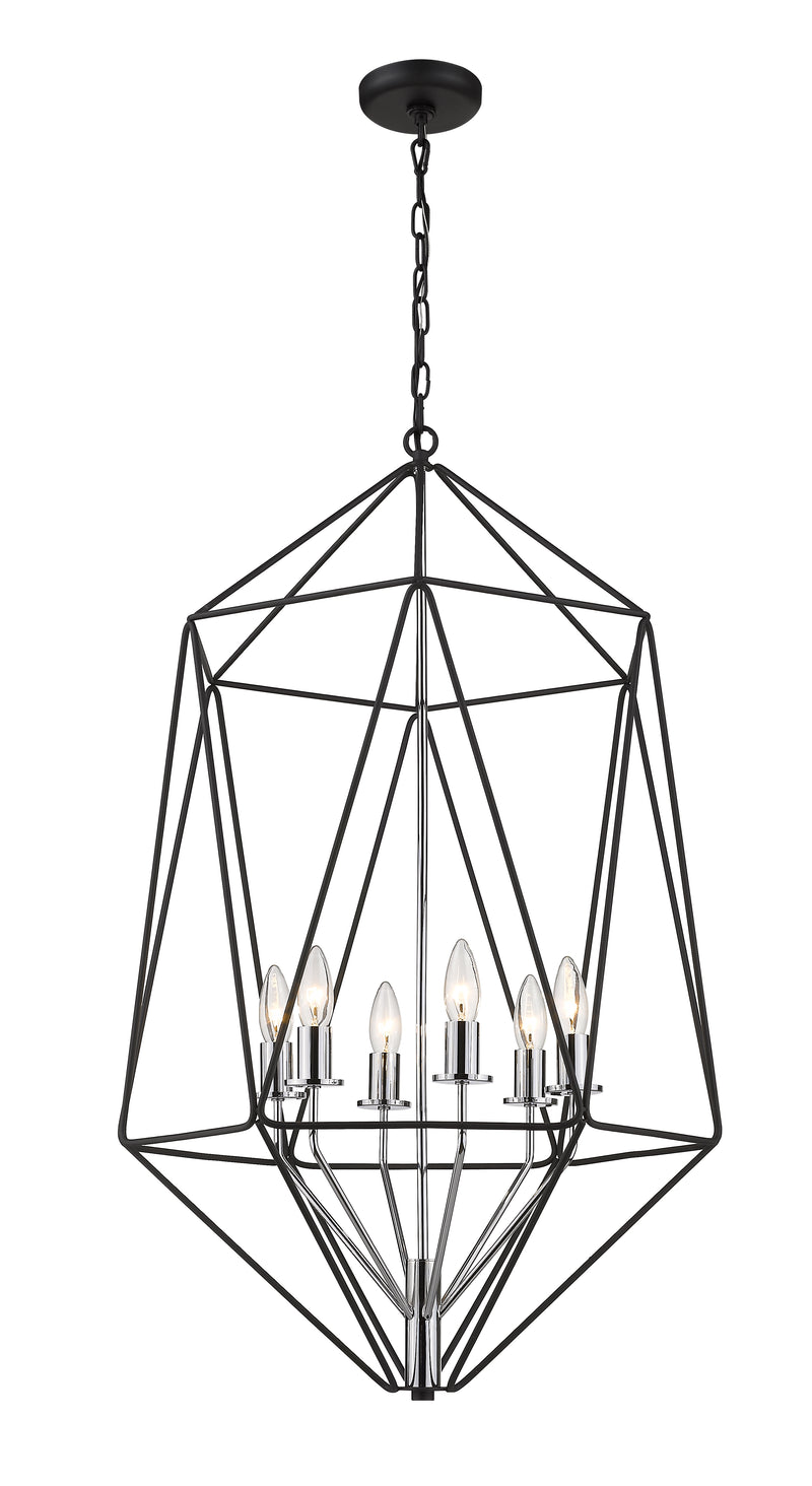 Geo 6 Light 21.5" Chandelier in Matte Black + Chrome