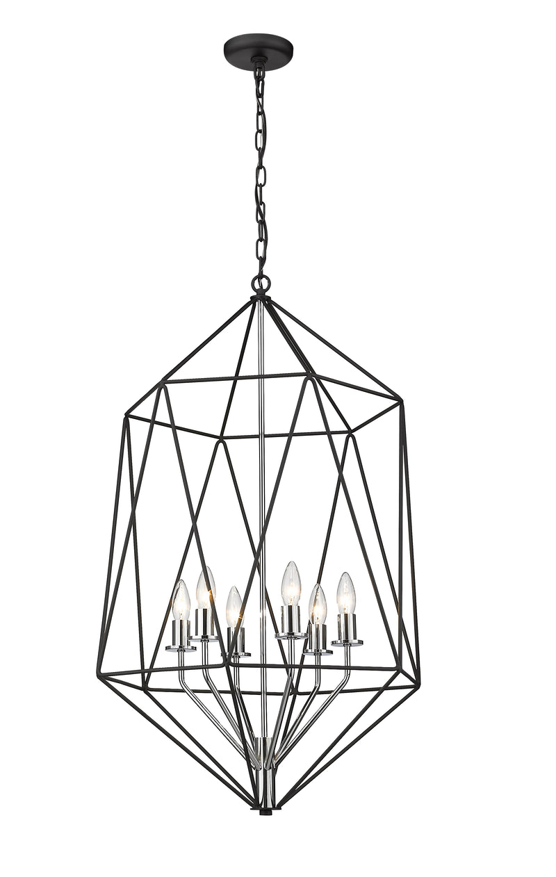 Geo 6 Light 21.5" Chandelier in Matte Black + Chrome