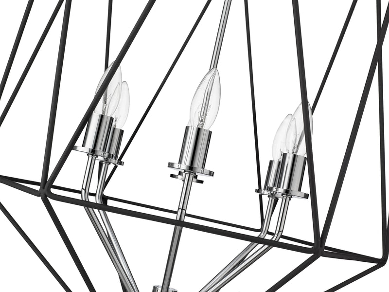 Geo 6 Light 21.5" Chandelier in Matte Black + Chrome
