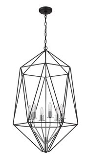 Geo 6 Light 21.5" Chandelier in Matte Black + Chrome