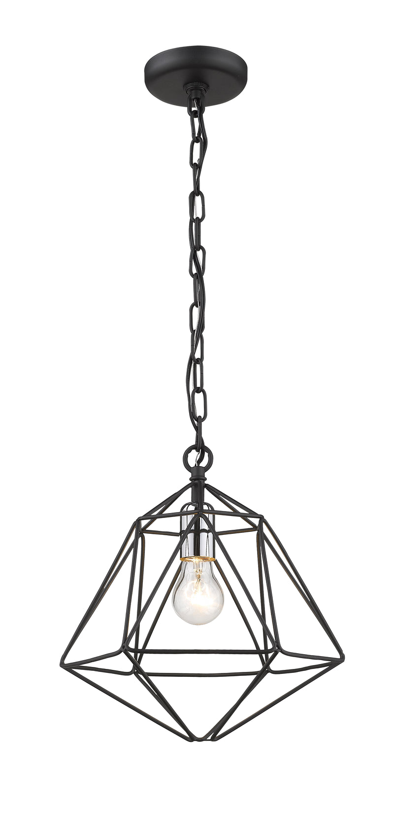 Geo 1 Light 11.75" Pendant in Matte Black + Chrome