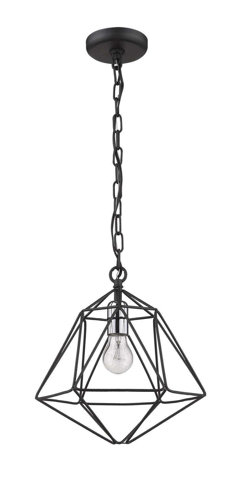 Geo 1 Light 11.75" Pendant in Matte Black + Chrome
