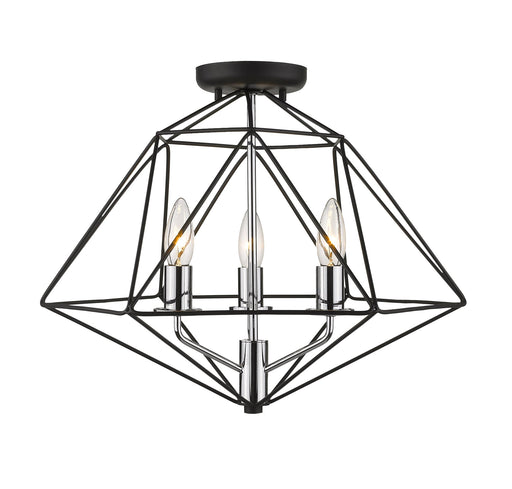 Geo 3 Light 18" Semi Flush Mount in Matte Black + Chrome