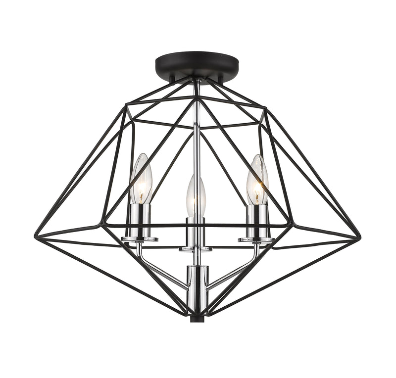 Geo 3 Light 18" Semi Flush Mount in Matte Black + Chrome