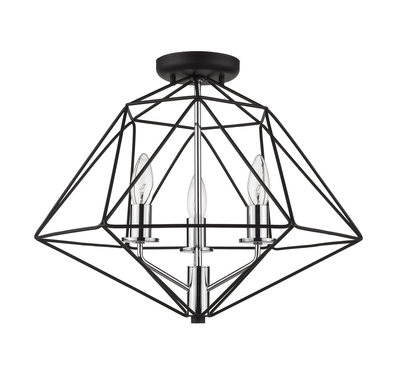 Geo 3 Light 18" Semi Flush Mount in Matte Black + Chrome