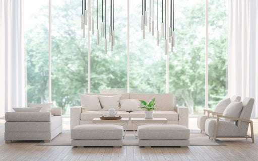 Forest 11 Light 24" Pendant, 12" Tall in Brushed Nickel in a room setting