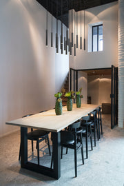 Forest 17 Light 42" Linear Pendant, 12" Tall in Matte Black in a room setting