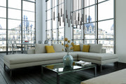 Forest 23 Light 54" Linear Pendant, 12" Tall in Matte Black in a room setting